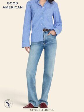 NWT Good American Soft Tech Good True Straight Jeans Size 10/30 Indigo1214